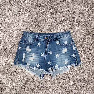 Starry Distressed Blue Denim Shorts